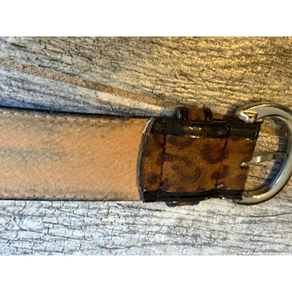 Amiee Lynn Leather Belt Medium Leopard Print Silver Buckle Womens Rodeo Western